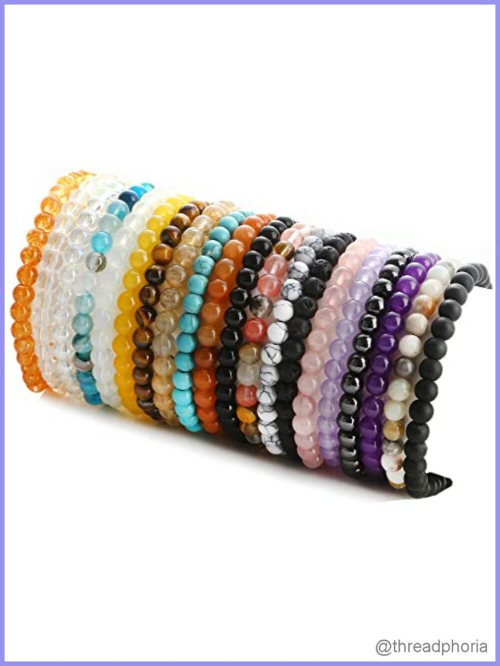20pc Stretch Gemstone Bracelets for Women 6mm Beaded Set